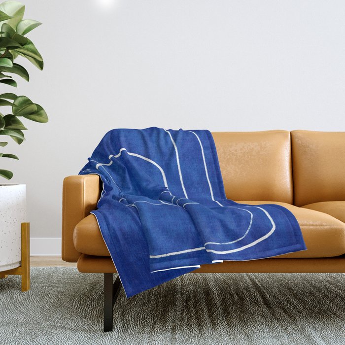 White Line Art Cobalt Blue Background Neon Look Throw Blanket Gallery Image 1