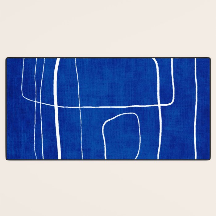 White Line Art Cobalt Blue Background Neon Look Desk Mat Gallery Image 3