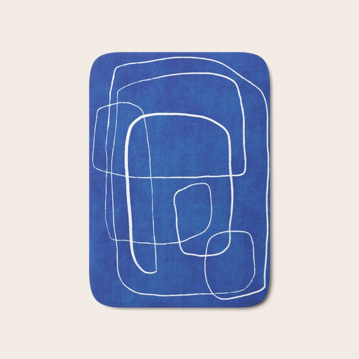 White Line Art Cobalt Blue Background Neon Look Bath Mat Gallery Image 1