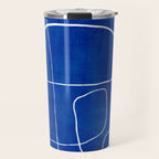 White Line Art Cobalt Blue Background Neon Look Travel Mug Gallery Image 1