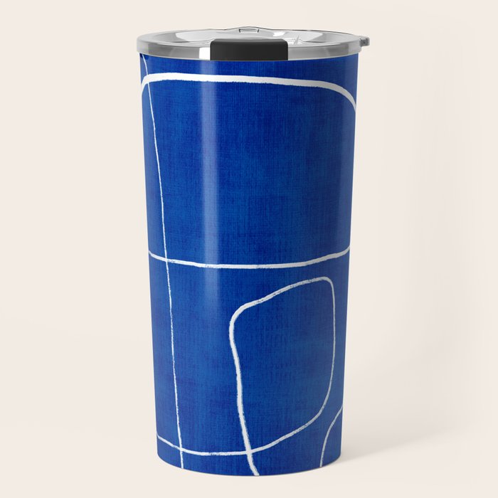 White Line Art Cobalt Blue Background Neon Look Travel Mug Gallery Image 1