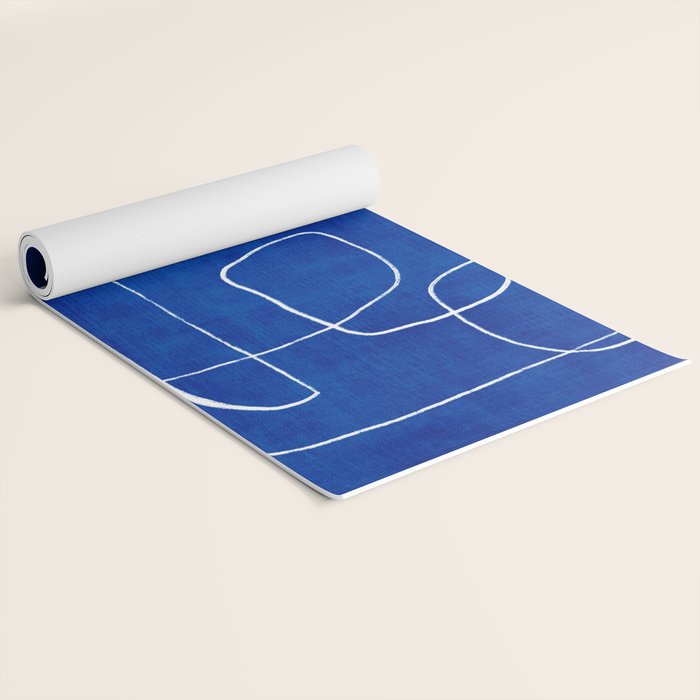 White Line Art Cobalt Blue Background Neon Look Yoga Mat Gallery Image 2