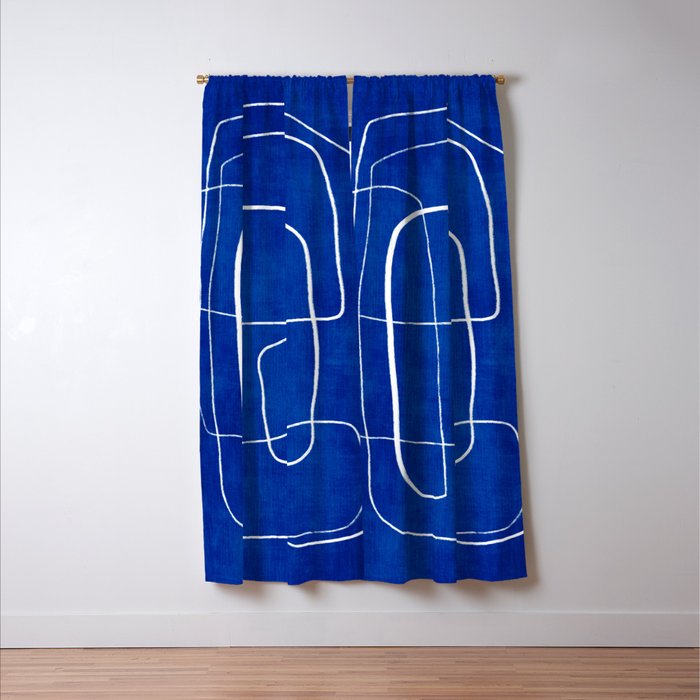 White Line Art Cobalt Blue Background Neon Look Window Curtain Gallery Image 3