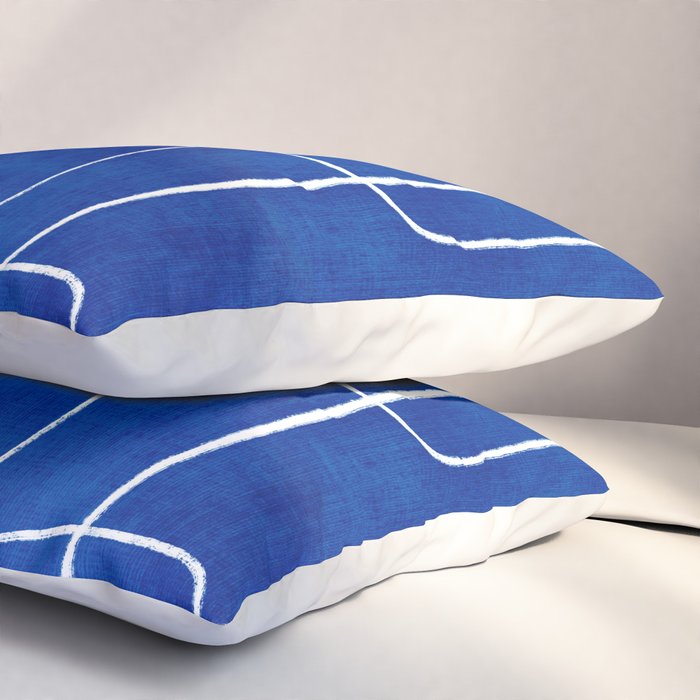 White Line Art Cobalt Blue Background Neon Look Pillow Sham Gallery Image 3
