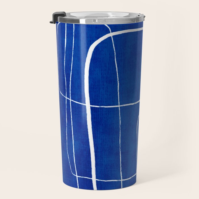 White Line Art Cobalt Blue Background Neon Look Travel Mug Gallery Image 3