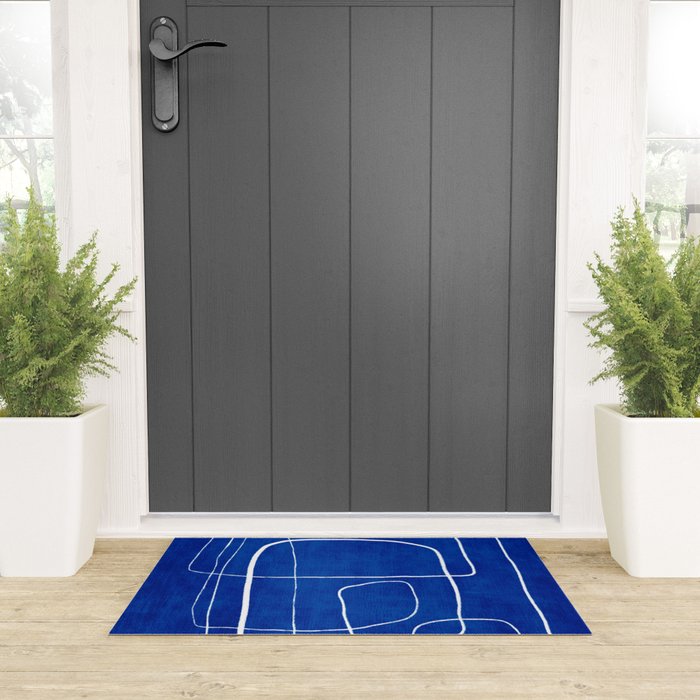 White Line Art Cobalt Blue Background Neon Look Welcome Mat Gallery Image 3