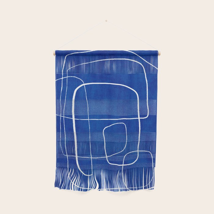 White Line Art Cobalt Blue Background Neon Look Wall Hanging Gallery Image 1