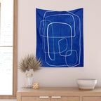 White Line Art Cobalt Blue Background Neon Look Wall Tapestry Gallery Image 2