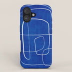 White Line Art Cobalt Blue Background Neon Look iPhone Case Gallery Image 1