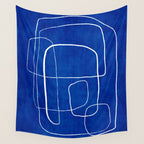 White Line Art Cobalt Blue Background Neon Look Wall Tapestry Gallery Image 4