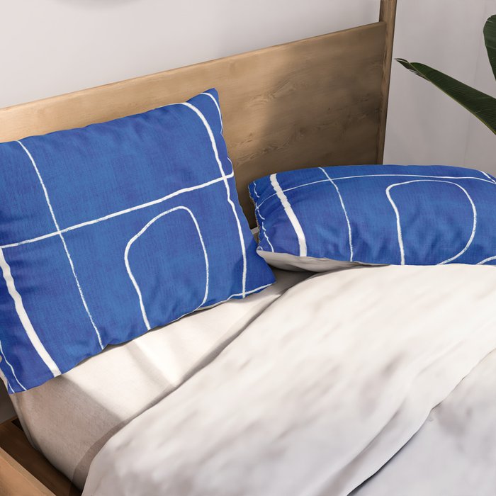 White Line Art Cobalt Blue Background Neon Look Pillow Sham Gallery Image 2