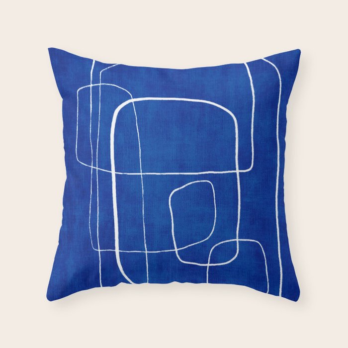 White Line Art Cobalt Blue Background Neon Look Throw Pillow Gallery Image 1