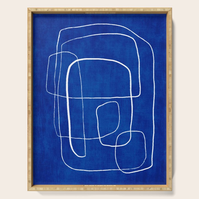 White Line Art Cobalt Blue Background Neon Look Serving Tray Gallery Image 1