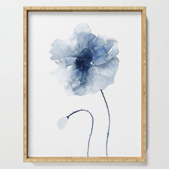 Blue Watercolor Poppies #2 Serving Tray Gallery Image 1