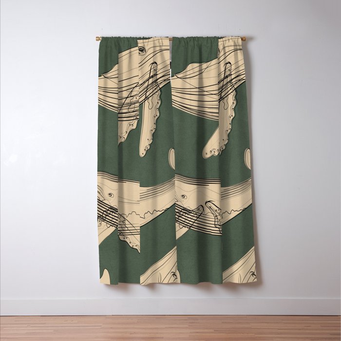 Modern Minimalist Abstract Whales 4 Window Curtain Gallery Image 3