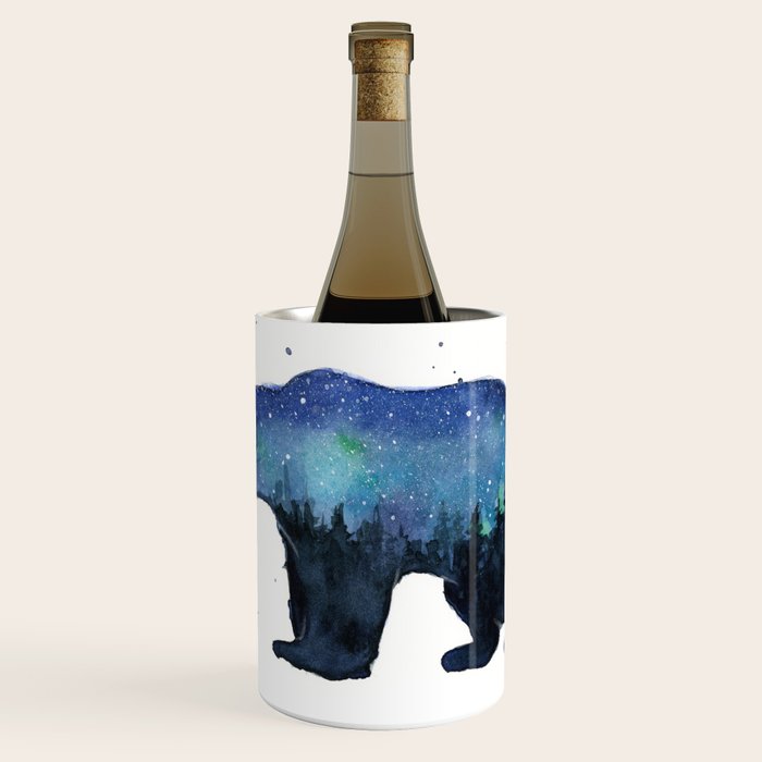 Forest Bear Silhouette Watercolor Galaxy Wine Chiller Gallery Image 1