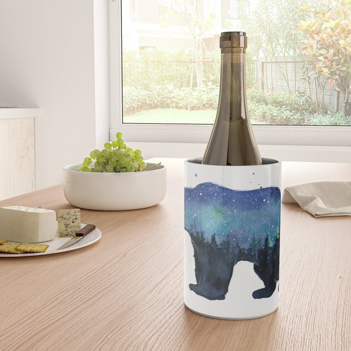 Forest Bear Silhouette Watercolor Galaxy Wine Chiller Gallery Image 4