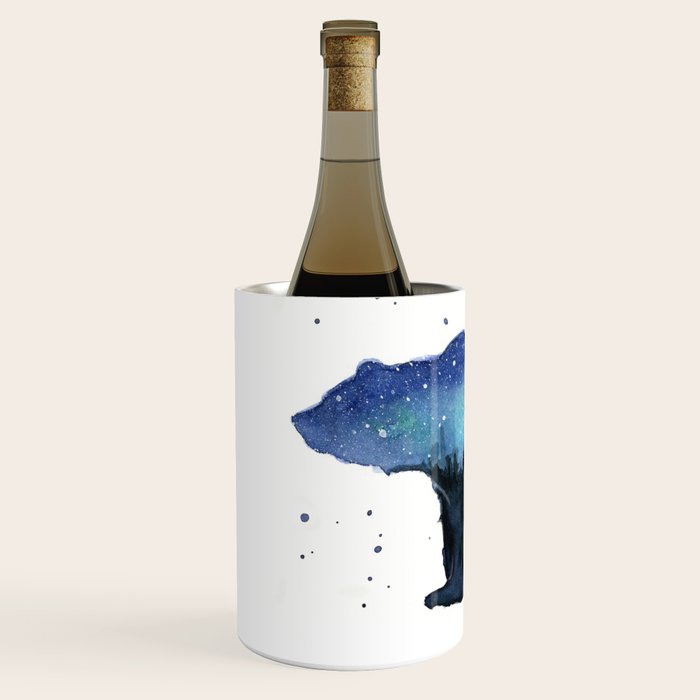 Forest Bear Silhouette Watercolor Galaxy Wine Chiller Gallery Image 2