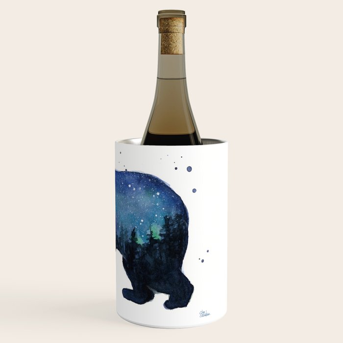Forest Bear Silhouette Watercolor Galaxy Wine Chiller Gallery Image 3
