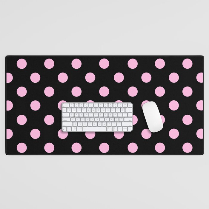 Polka Dots (Pink & Black Pattern) Desk Mat Gallery Image 1