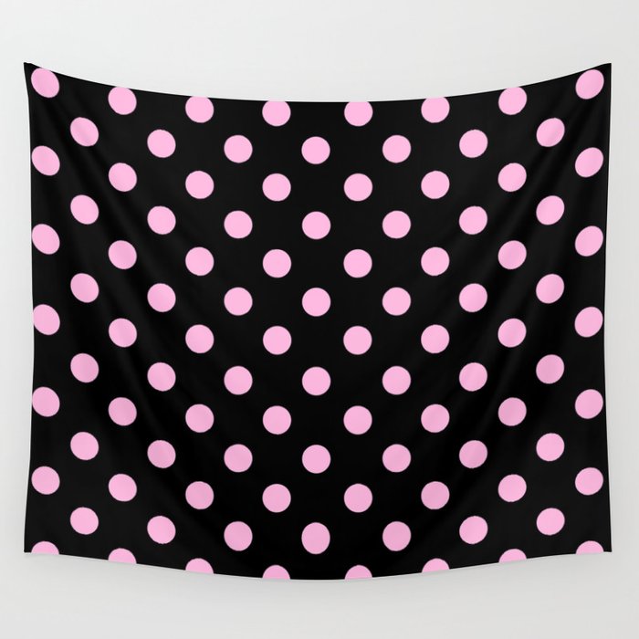 Polka Dots (Pink & Black Pattern) Wall Tapestry Gallery Image 1