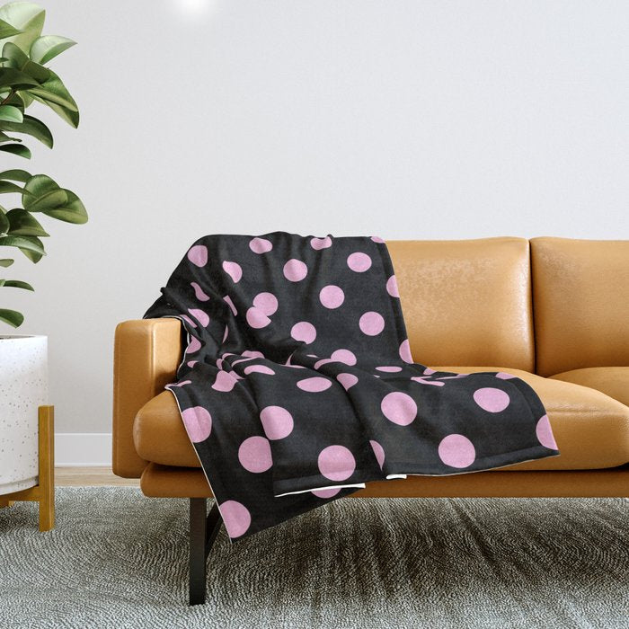 Polka Dots (Pink & Black Pattern) Throw Blanket Gallery Image 1