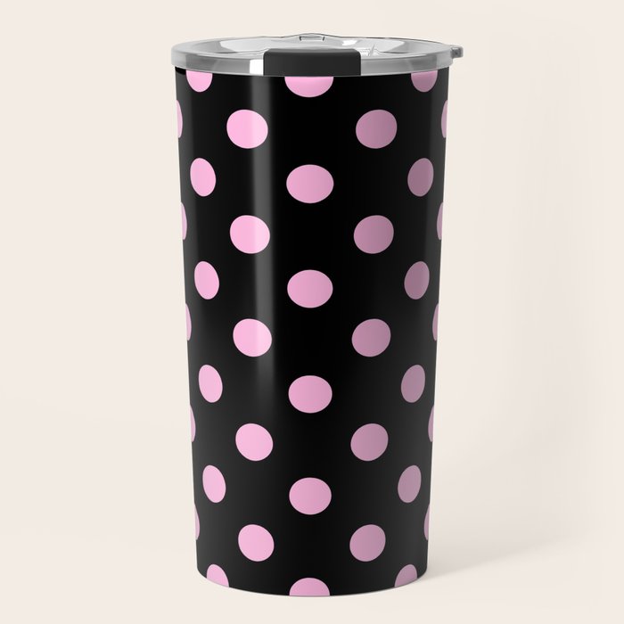 Polka Dots (Pink & Black Pattern) Travel Mug Gallery Image 1