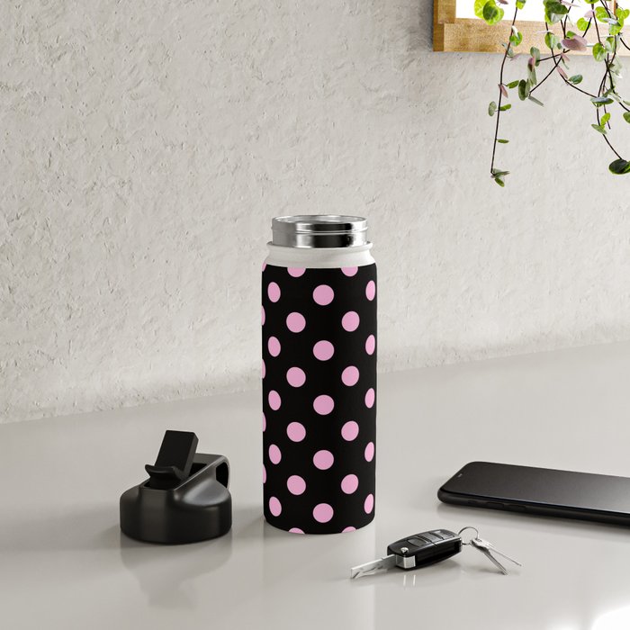 Polka Dots (Pink & Black Pattern) Water Bottle Gallery Image 4