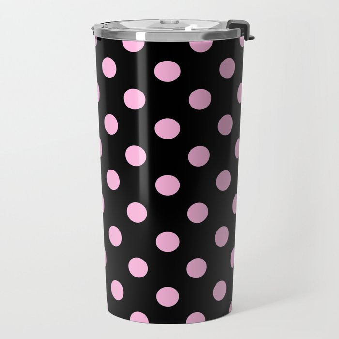 Polka Dots (Pink & Black Pattern) Travel Mug Gallery Image 2