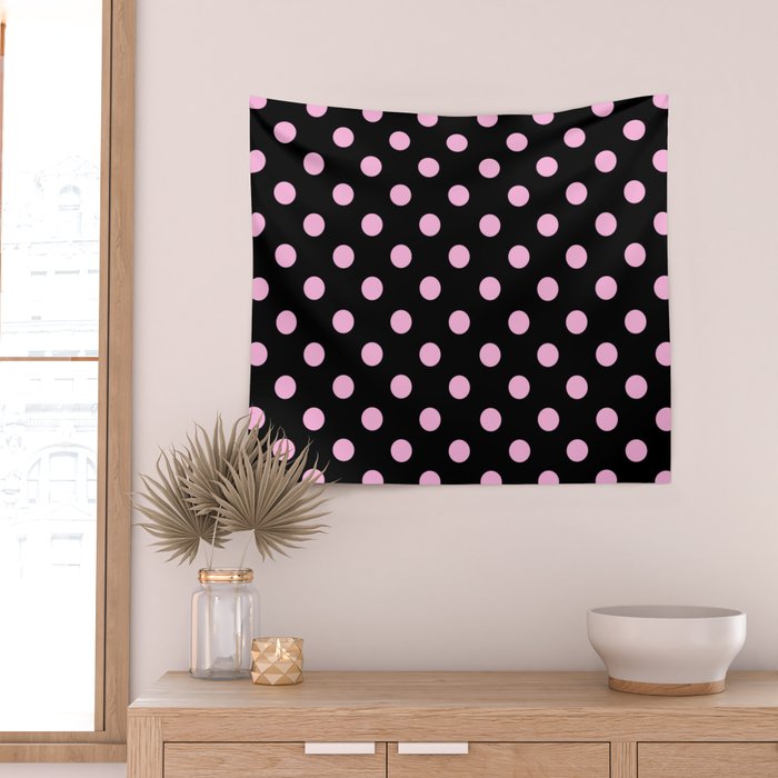 Polka Dots (Pink & Black Pattern) Wall Tapestry Gallery Image 2