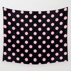 Polka Dots (Pink & Black Pattern) Wall Tapestry Gallery Image 4