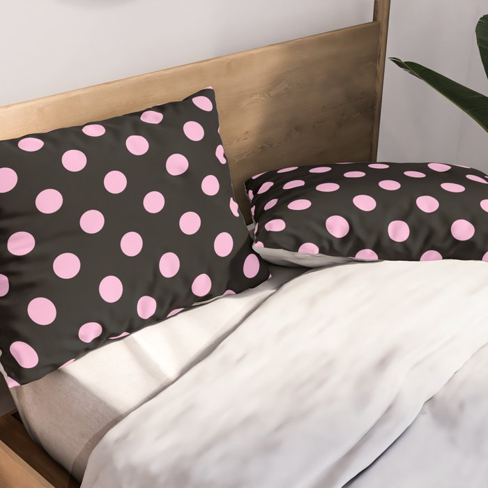 Polka Dots (Pink & Black Pattern) Pillow Sham Gallery Image 2