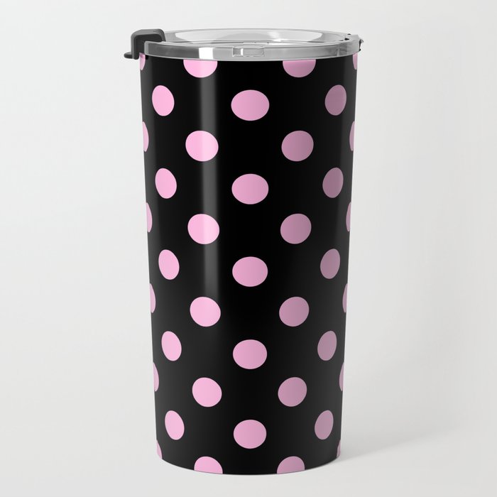 Polka Dots (Pink & Black Pattern) Travel Mug Gallery Image 3