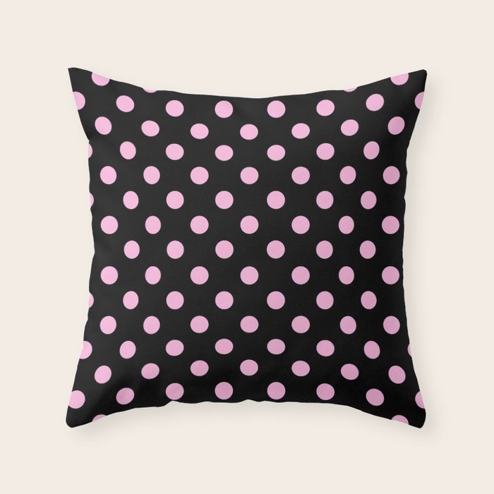 Polka Dots (Pink & Black Pattern) Throw Pillow Gallery Image 1