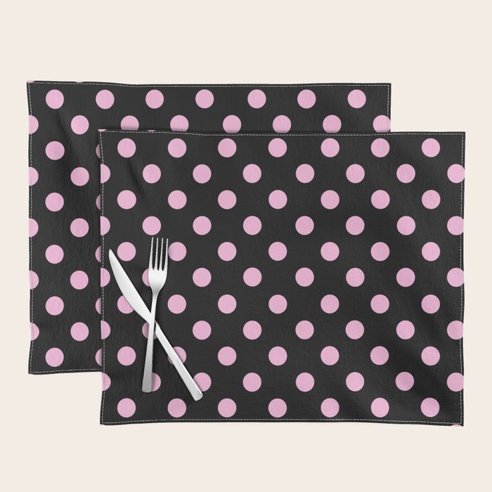 Polka Dots (Pink & Black Pattern) Placemat Gallery Image 1
