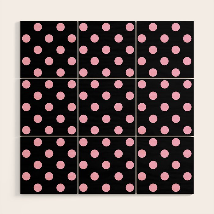 Polka Dots (Pink & Black Pattern) Wood Wall Art Gallery Image 1