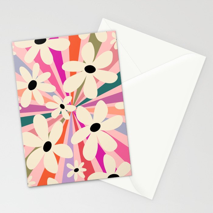 Retro Psychedelic Daisy Flower - Rainbow Color Stationery Card Gallery Image 2
