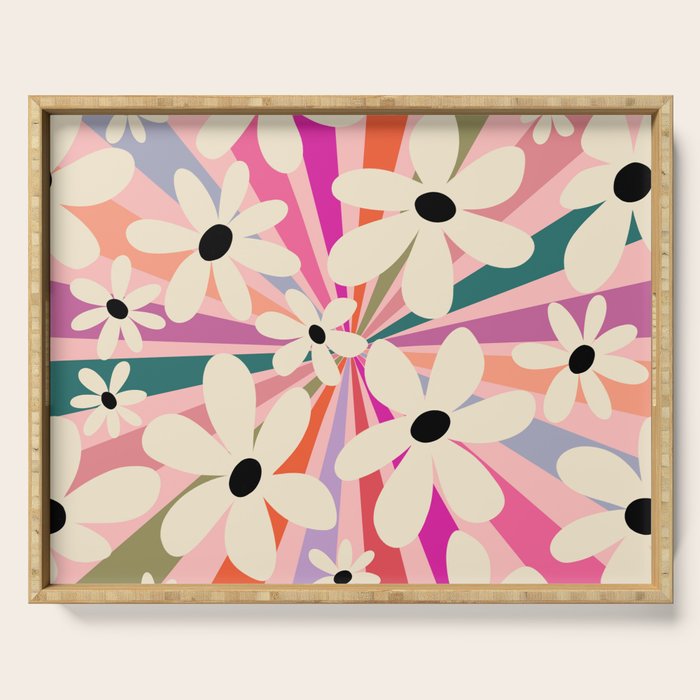 Retro Psychedelic Daisy Flower - Rainbow Color Serving Tray Gallery Image 1