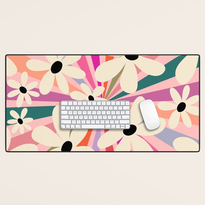 Retro Psychedelic Daisy Flower - Rainbow Color Desk Mat Gallery Image 1