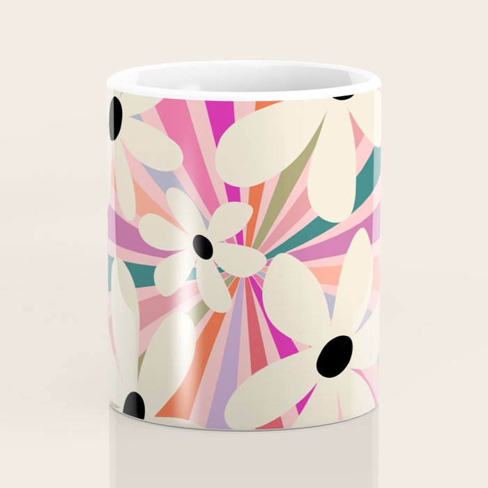 Retro Psychedelic Daisy Flower - Rainbow Color Coffee Mug Gallery Image 4