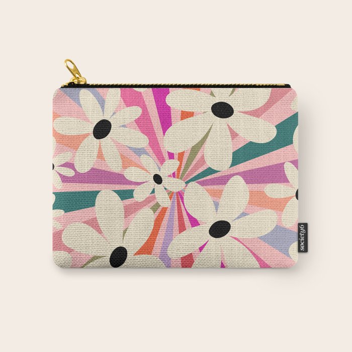 Retro Psychedelic Daisy Flower - Rainbow Color Carry All Pouch Gallery Image 1