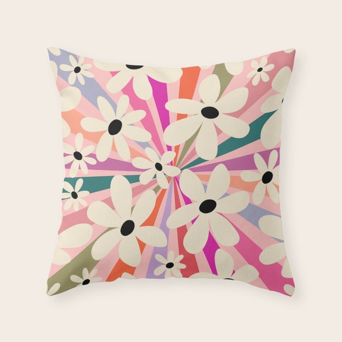 Retro Psychedelic Daisy Flower - Rainbow Color Throw Pillow Gallery Image 6
