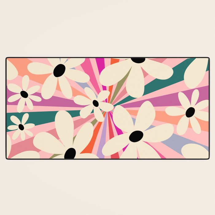 Retro Psychedelic Daisy Flower - Rainbow Color Desk Mat Gallery Image 3