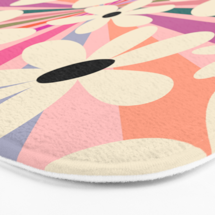 Retro Psychedelic Daisy Flower - Rainbow Color Bath Mat Gallery Image 3
