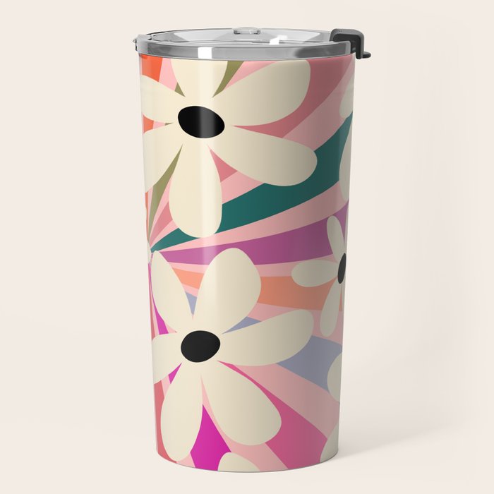 Retro Psychedelic Daisy Flower - Rainbow Color Travel Mug Gallery Image 2
