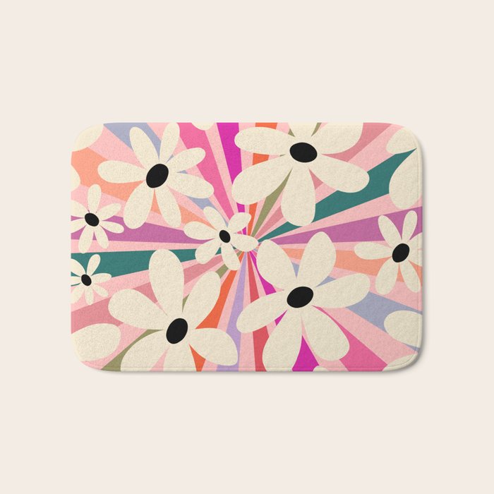 Retro Psychedelic Daisy Flower - Rainbow Color Bath Mat Gallery Image 1