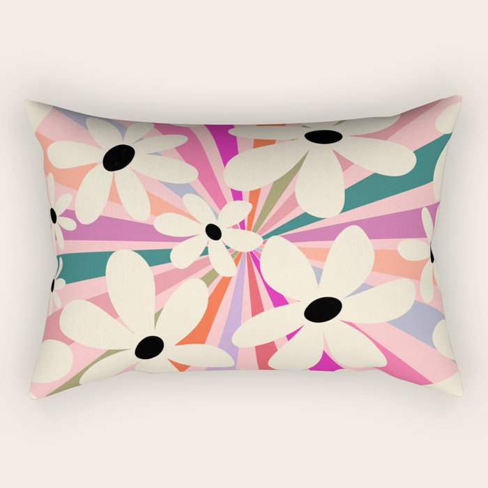 Retro Psychedelic Daisy Flower - Rainbow Color Rectangular Pillow Gallery Image 2