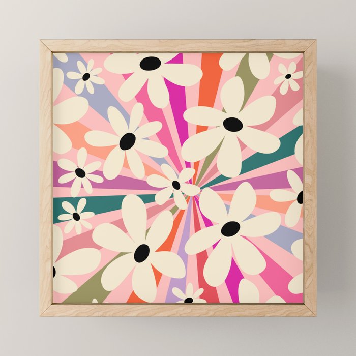 Retro Psychedelic Daisy Flower - Rainbow Color Mini Art Print Gallery Image 1