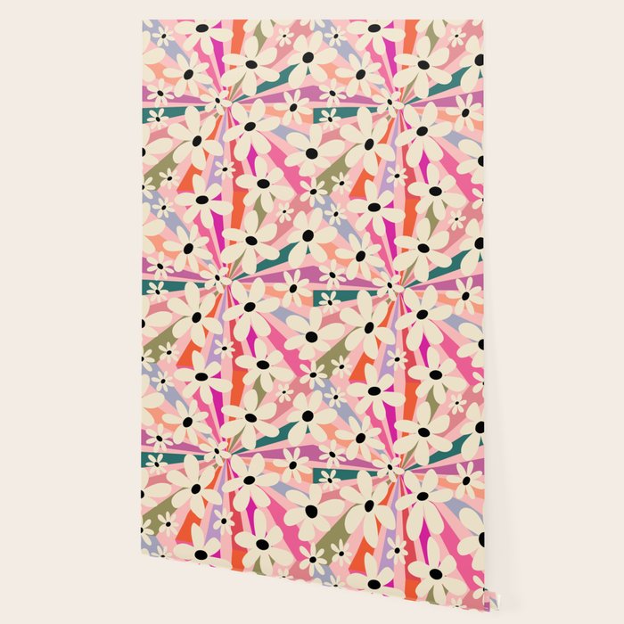 Retro Psychedelic Daisy Flower - Rainbow Color Wallpaper Gallery Image 2
