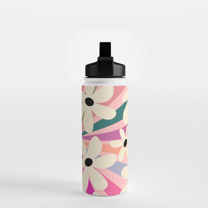Retro Psychedelic Daisy Flower - Rainbow Color Water Bottle Gallery Image 2